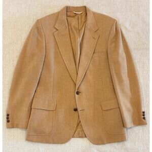 VTG Silverwoods Camel Hair Blazer Brown Leather Button Sport Coat Tan Wool 40R